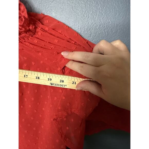 NWT Speed Limit Coral Polka Dot Off the Shoulder Bell Sleeve Accent Button Flowy - Picture 7 of 10